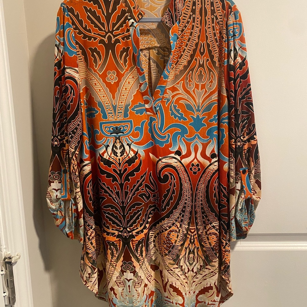 Boho Boutique Elegant Paisley Women's Top - Multicolor Stretch